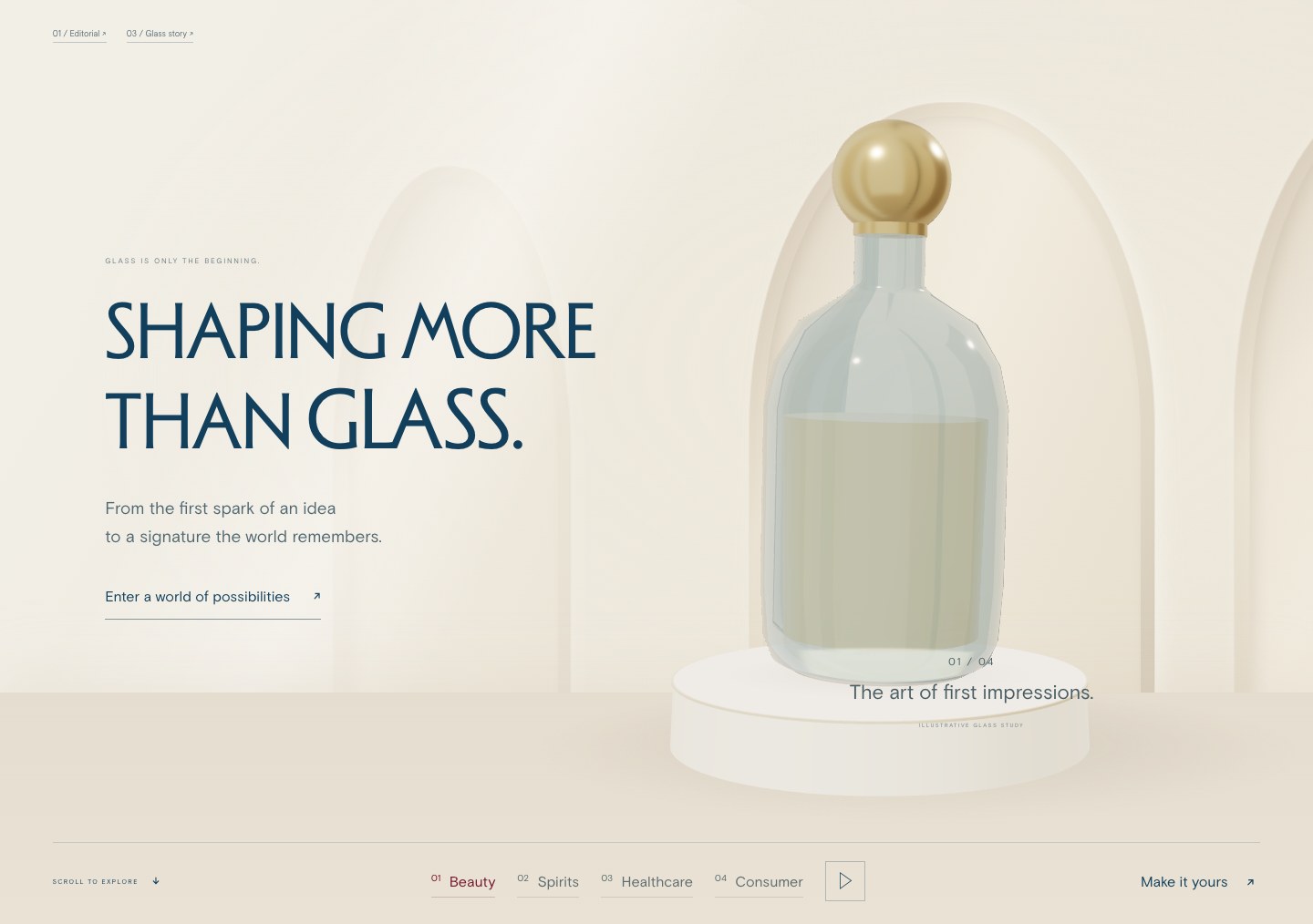 Atelier opening with an interactive bottle and controls for Beauty, Spirits, Healthcare and Consumer