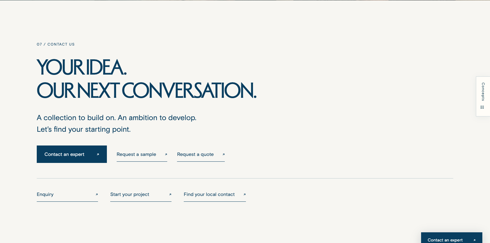 Contact section on a plain background with expert, sample and quote links