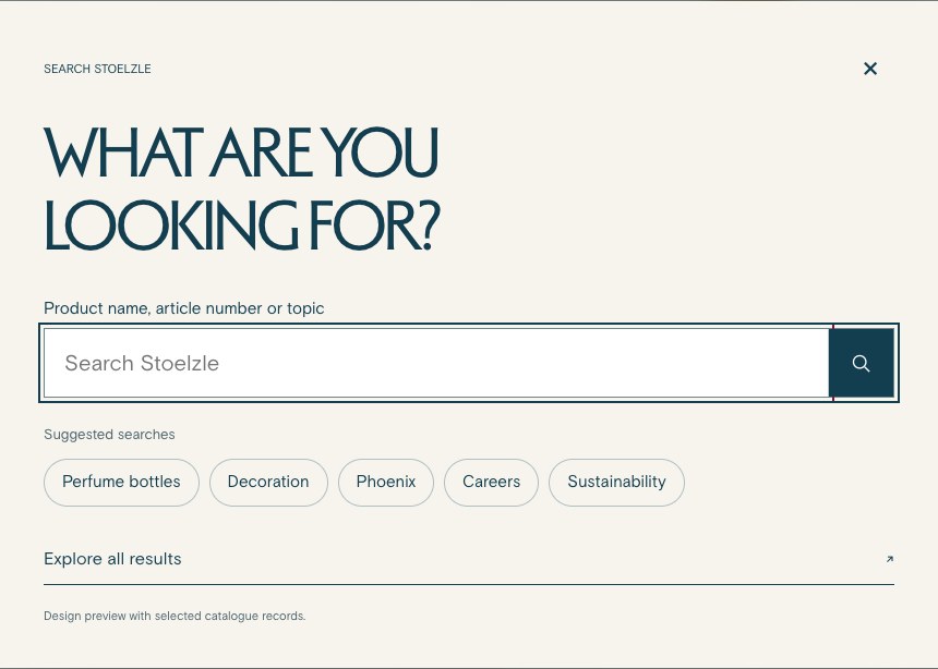 Search entry with a product name, article number or topic field and suggested searches