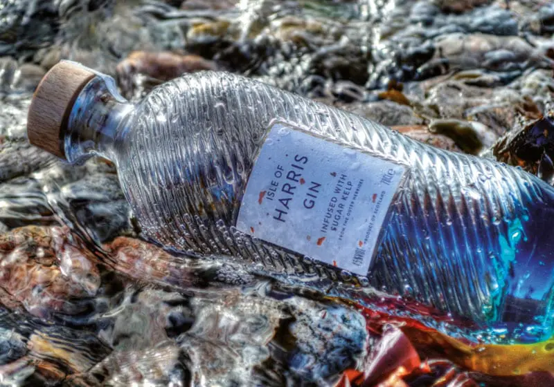 Isle of Harris Gin bottle with sculptural rippled glass