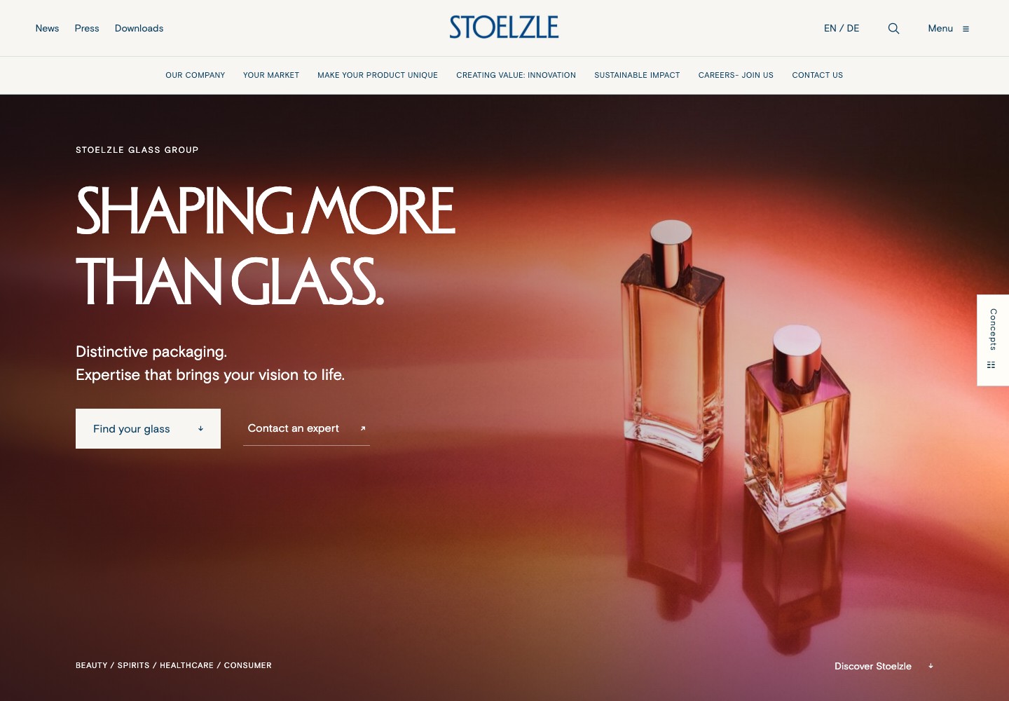 Client Structure: a product-led homepage with the client’s seven navigation branches